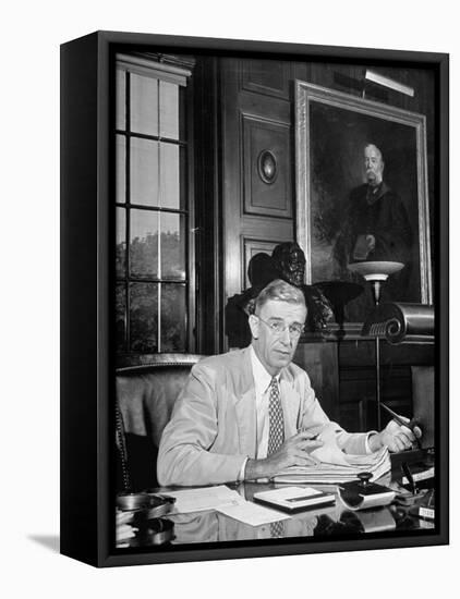 Portrait of Dr. Vannevar Bush of Carnegie Inst., Sitting in His Office-null-Framed Stretched Canvas