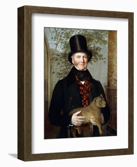 Portrait of Edward Cross, Half-Length, in a Black Coat and Red-Check Waistcoat Holding a Lion Cub-Jacques-Laurent Agasse-Framed Giclee Print