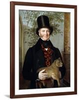 Portrait of Edward Cross, Half-Length, in a Black Coat and Red-Check Waistcoat Holding a Lion Cub-Jacques-Laurent Agasse-Framed Giclee Print