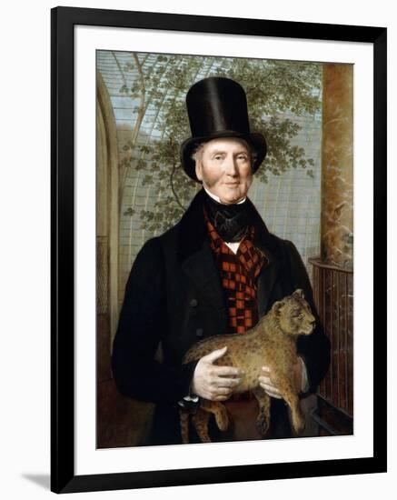 Portrait of Edward Cross, Half-Length, in a Black Coat and Red-Check Waistcoat Holding a Lion Cub-Jacques-Laurent Agasse-Framed Giclee Print