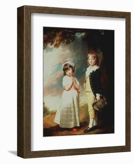 Portrait of Edward Stanley (D.1851) 13th Earl of Derby, with His Sister, Lady Charlotte Stanley-George Romney-Framed Giclee Print