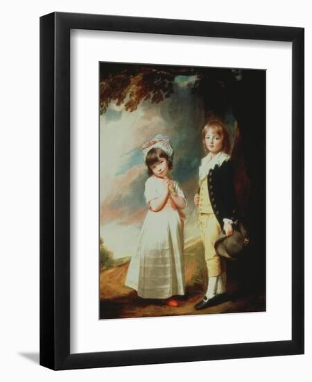 Portrait of Edward Stanley (D.1851) 13th Earl of Derby, with His Sister, Lady Charlotte Stanley-George Romney-Framed Giclee Print