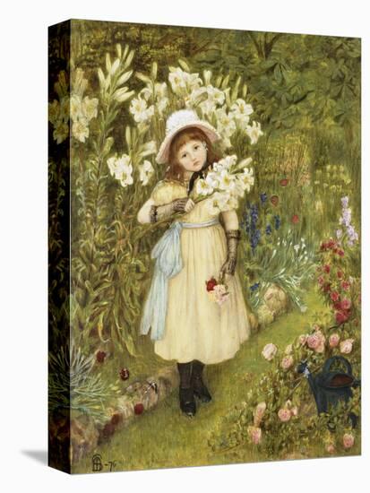 Portrait of Effie Holding a Lily and a Posy of Roses in a Garden, 1876-Marie Spartali Stillman-Stretched Canvas