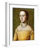 Portrait of Eleanora D'Este, Half-Length, Wearing a Gold Dress-Alessandro Allori-Framed Giclee Print