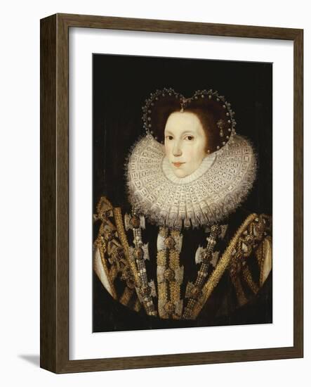 Portrait of Elizabeth Stafford, Lady Drury, Wearing an Embroidered Black and White Dress-Sir William Segar-Framed Giclee Print