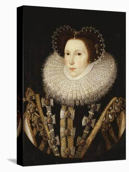 Portrait of Elizabeth Stafford, Lady Drury, Wearing an Embroidered Black and White Dress-Sir William Segar-Stretched Canvas