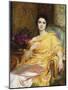 Portrait of Elsa, Daughter of William Hall, seated wearing a Pink Dress and Yellow Wrap-Frank Bernard Dicksee-Mounted Giclee Print