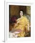 Portrait of Elsa, Daughter of William Hall, seated wearing a Pink Dress and Yellow Wrap-Frank Bernard Dicksee-Framed Giclee Print