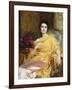 Portrait of Elsa, Daughter of William Hall, seated wearing a Pink Dress and Yellow Wrap-Frank Bernard Dicksee-Framed Giclee Print