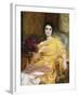 Portrait of Elsa, Daughter of William Hall, seated wearing a Pink Dress and Yellow Wrap-Frank Bernard Dicksee-Framed Giclee Print