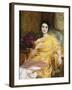 Portrait of Elsa, Daughter of William Hall, seated wearing a Pink Dress and Yellow Wrap-Frank Bernard Dicksee-Framed Giclee Print