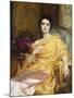 Portrait of Elsa, Daughter of William Hall, seated wearing a Pink Dress and Yellow Wrap-Frank Bernard Dicksee-Mounted Giclee Print