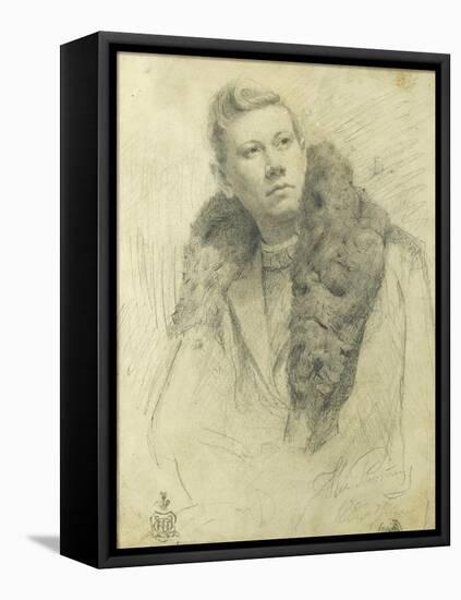 Portrait of Feodor Chaliapin, 1888 (Pencil on Paper)-Ilya Efimovich Repin-Framed Stretched Canvas