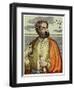 Portrait of Ferdinand Magellan (1480 - 1521) with Navigational Instruments. (Colour Litho.)-Andre Thevet-Framed Giclee Print