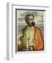 Portrait of Ferdinand Magellan (1480 - 1521) with Navigational Instruments. (Colour Litho.)-Andre Thevet-Framed Giclee Print