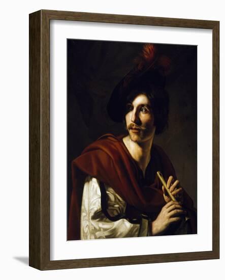 Portrait of Flute Player-Nicolas Tournier-Framed Giclee Print