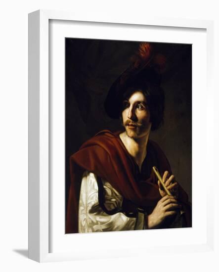 Portrait of Flute Player-Nicolas Tournier-Framed Giclee Print