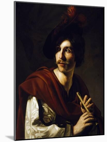 Portrait of Flute Player-Nicolas Tournier-Mounted Giclee Print