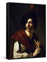 Portrait of Flute Player-Nicolas Tournier-Framed Stretched Canvas