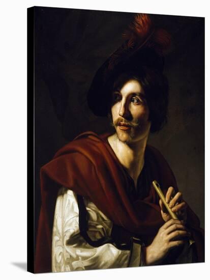 Portrait of Flute Player-Nicolas Tournier-Stretched Canvas