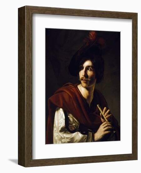 Portrait of Flute Player-Nicolas Tournier-Framed Giclee Print