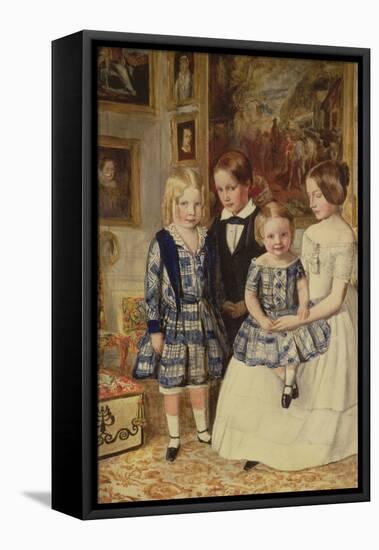 Portrait of Four Children of the Wyatt Family, the Girl Standing Being Mary Wyatt, the Boy beside H-John Everett Millais-Framed Stretched Canvas