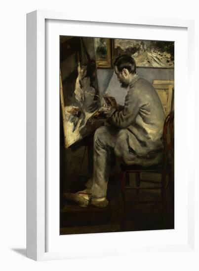 Portrait of Frederic Bazille Painting 'The Heron in Flight,' 1867-Pierre-Auguste Renoir-Framed Art Print