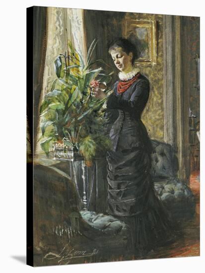 Portrait of Fru Lisen Samson, Nee Hirsch, Arranging Flowers at a Window, 1881-Anders Leonard Zorn-Stretched Canvas