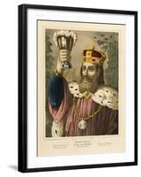 Portrait of Gambrinus, Legendary King of Flanders, Pictorial Broadsheet Published by F.C.…-German School-Framed Giclee Print