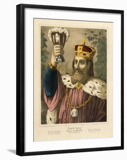 Portrait of Gambrinus, Legendary King of Flanders, Pictorial Broadsheet Published by F.C.…-German School-Framed Giclee Print