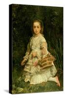 Portrait of Gracia, Full Length, Wearing a White Dress, Picking Wild Flowers-John Everett Millais-Stretched Canvas