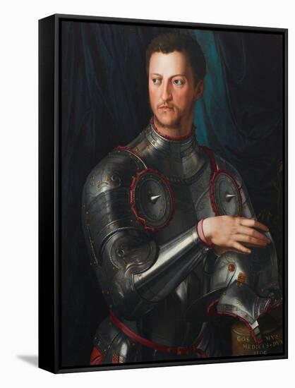 Portrait of Grand Duke of Tuscany Cosimo I De' Medici (1519-157) in Armour, Ca 1545-Agnolo Bronzino-Framed Stretched Canvas