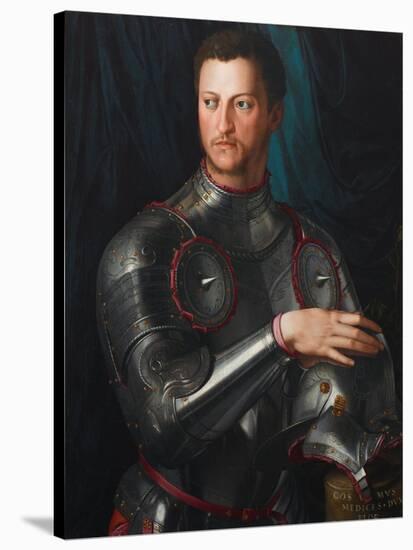 Portrait of Grand Duke of Tuscany Cosimo I De' Medici (1519-157) in Armour, Ca 1545-Agnolo Bronzino-Stretched Canvas