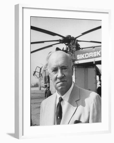 Portrait of Helicopter Designer Igor Sikorsky Standing in Front of One of His Inventions-Alfred Eisenstaedt-Framed Photographic Print