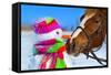 Portrait of Horse and Snowman in Winter Landscape.-PH.OK-Framed Stretched Canvas