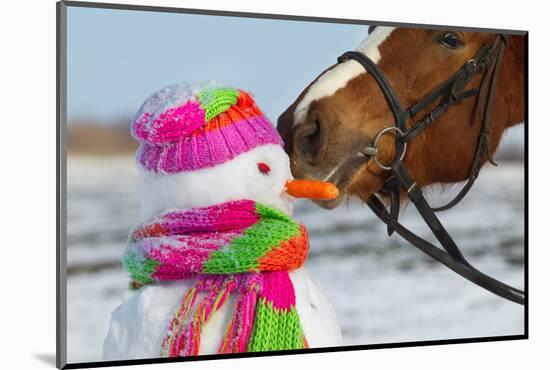 Portrait of Horse and Snowman in Winter Landscape.-PH.OK-Mounted Photographic Print