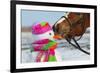 Portrait of Horse and Snowman in Winter Landscape.-PH.OK-Framed Photographic Print