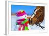 Portrait of Horse and Snowman in Winter Landscape.-PH.OK-Framed Photographic Print