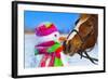 Portrait of Horse and Snowman in Winter Landscape.-PH.OK-Framed Photographic Print