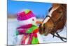 Portrait of Horse and Snowman in Winter Landscape.-PH.OK-Mounted Photographic Print