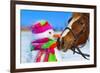 Portrait of Horse and Snowman in Winter Landscape.-PH.OK-Framed Photographic Print