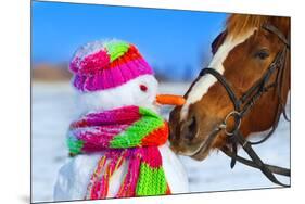 Portrait of Horse and Snowman in Winter Landscape.-PH.OK-Mounted Photographic Print