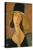 Portrait of Jeanne Hebuterne in a Large Hat-Amedeo Modigliani-Stretched Canvas