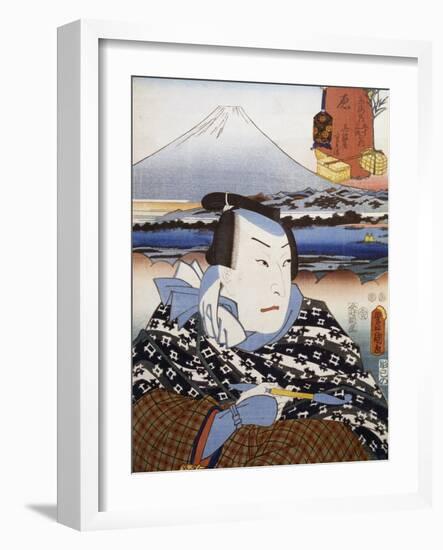 Portrait of Kabuki Theatre Actor in Front of Mount Fuji-null-Framed Giclee Print