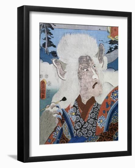 Portrait of Kabuki Theatre Actor Morita Karya Wearing Zoomorphic Mask-null-Framed Giclee Print