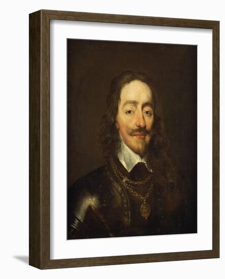 Portrait of King Charles I, Bust Length, Wearing Armour and the Collar of the Order of the Garter-William Dobson-Framed Giclee Print