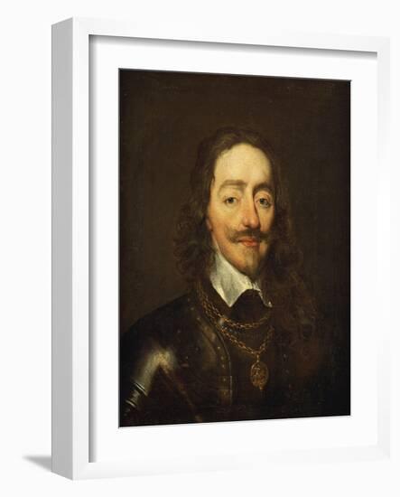 Portrait of King Charles I Wearing Armour and the Collage of the Order of the Garter-William Dobson-Framed Giclee Print