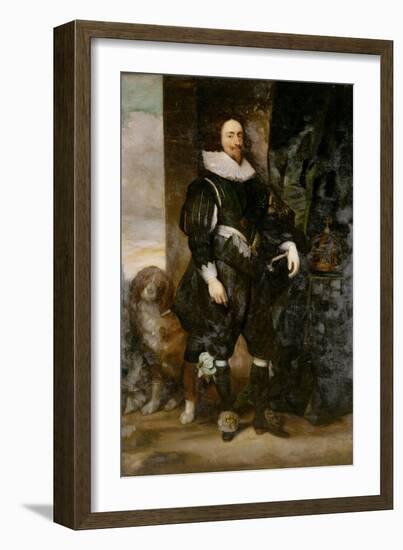 Portrait of King Charles I Wearing the Order of the Garter, with a Dog by His Side-Sir Anthony Van Dyck-Framed Giclee Print