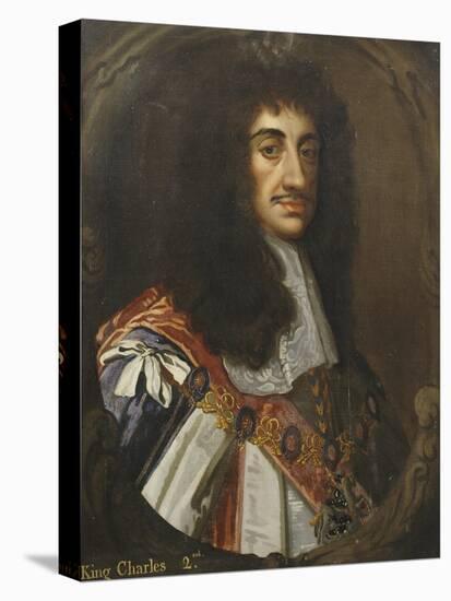 Portrait of King Charles II, Wearing Garter Robes-Sir Peter Lely-Stretched Canvas