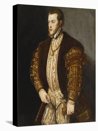 Portrait of King Philip II of Spain, in Gold-Embroidered Costume with Order of the Golden Fleece-Titian (Tiziano Vecelli)-Stretched Canvas